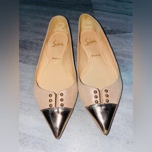 Christian Louboutin Women's Sz 38 US 7.5 Predupump Pointed Rose Gold Flats